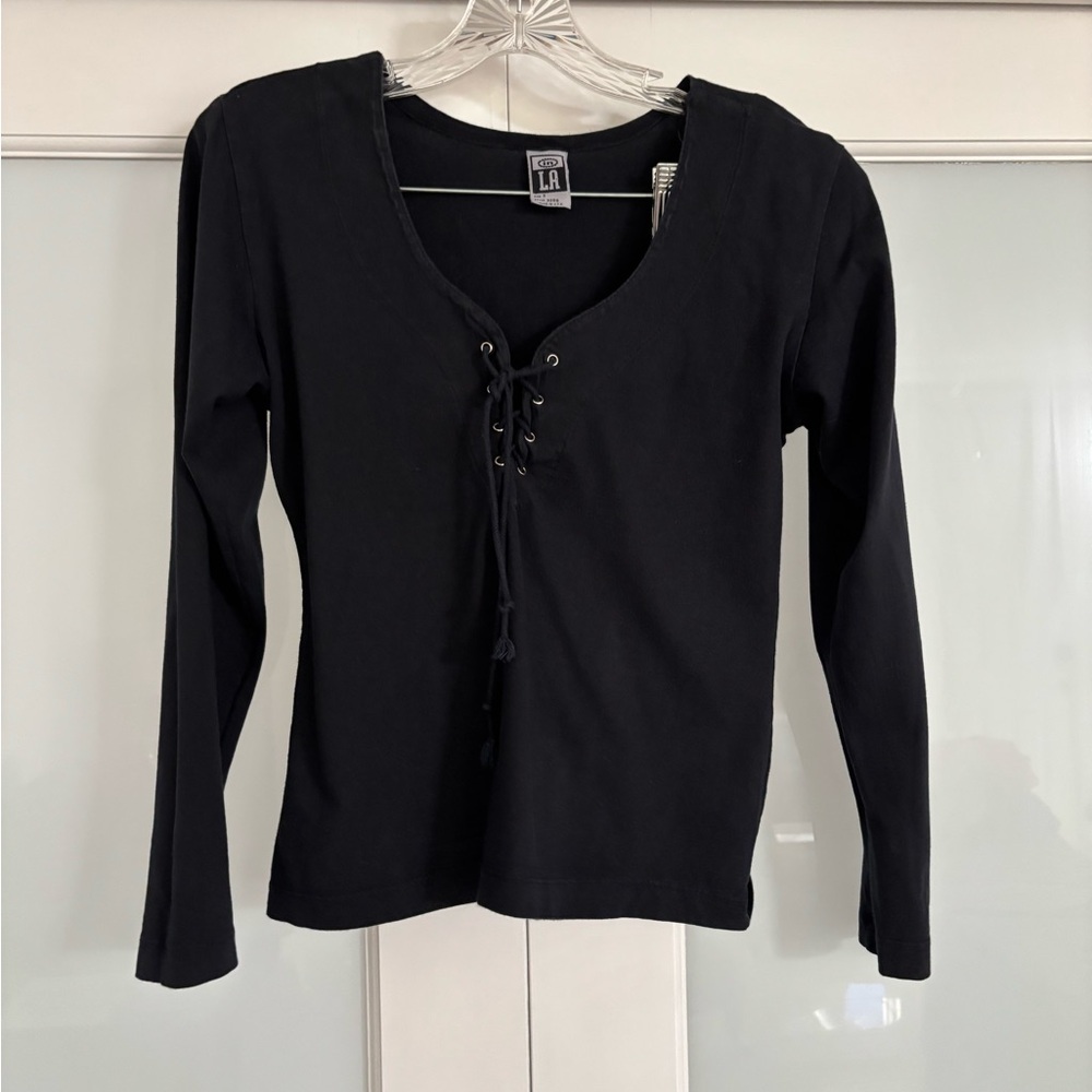 Black Lace-Up Long Sleeve Top